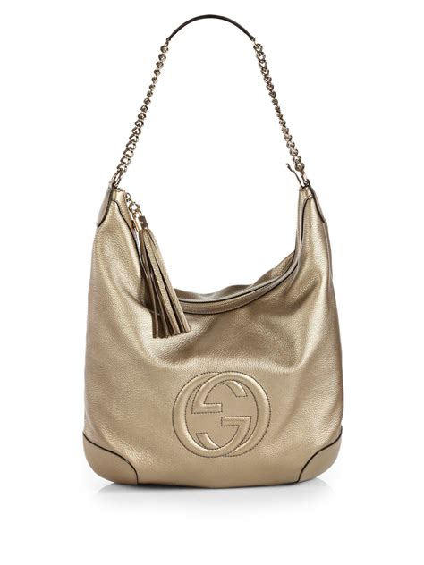 gucci soho metallic leather shoulder bag pre owned for sale|Gucci adjustable shoulder handbags.